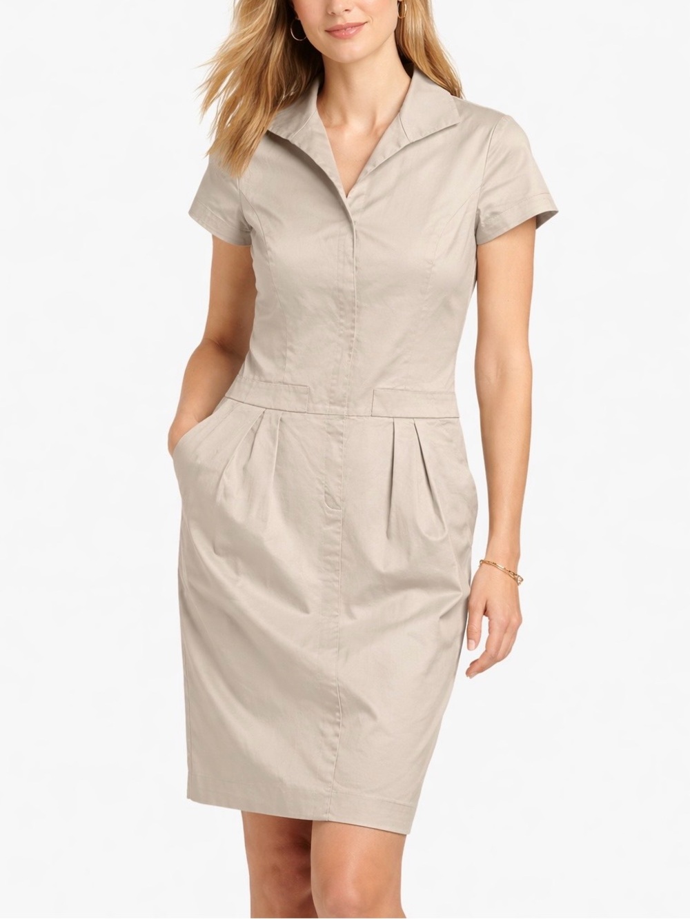 Lafayette 148 New York Beige Shirtdress 10 Minimalist Quiet Luxury Neutral Khaki